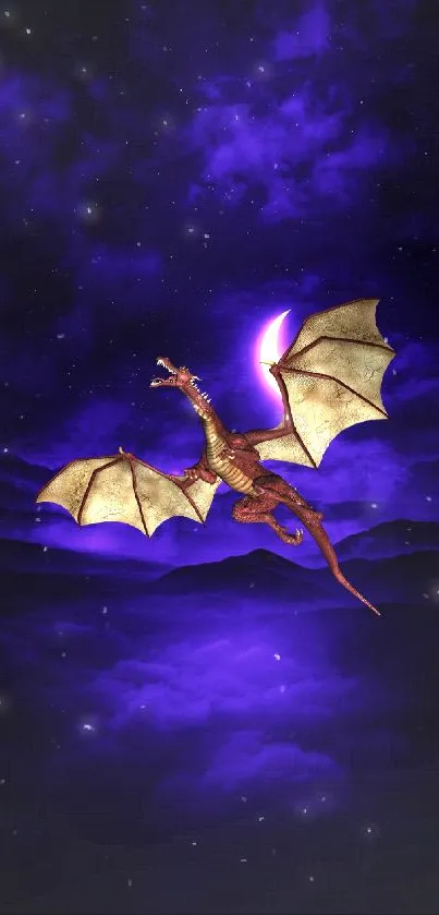 Dragon soaring in a vibrant purple night sky wallpaper.