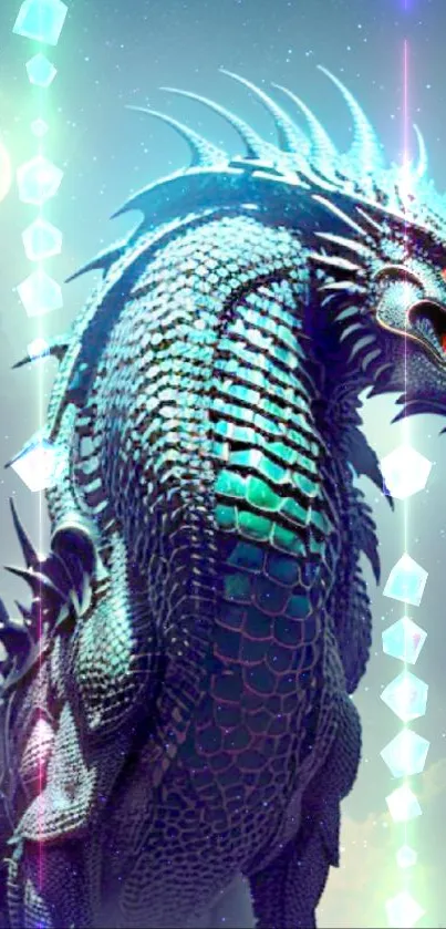 Majestic dragon under a full moon night sky fantasy wallpaper.