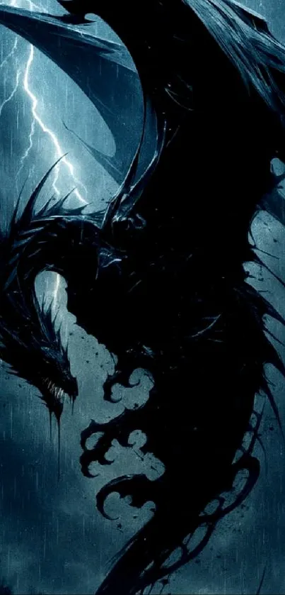 Dark dragon silhouette against stormy sky wallpaper.