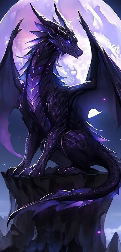A majestic purple dragon overlooks a glowing moonlit sky.