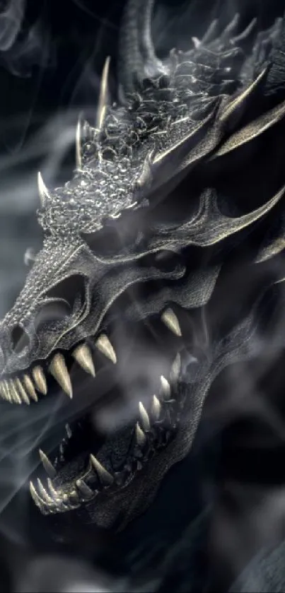 Majestic dragon with sharp features on a dark background, perfect for fantasy fans.