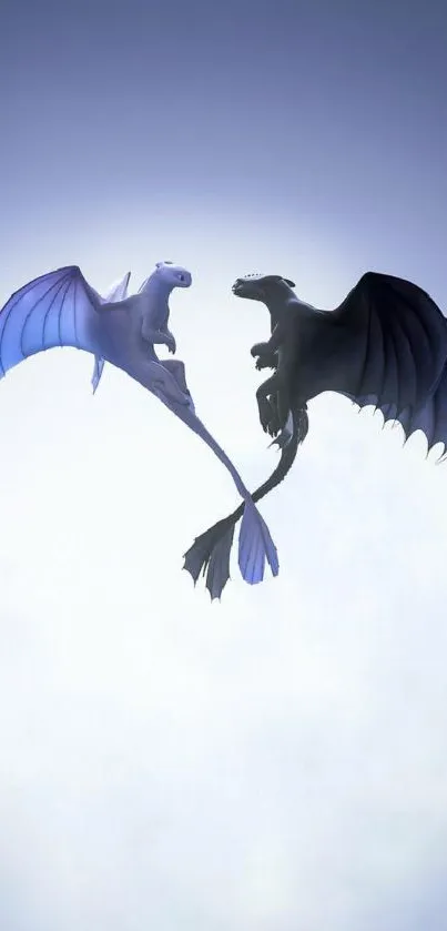 Fantasy dragons soaring in a serene sky.