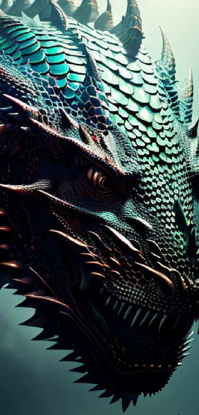 Majestic dragon with teal scales in stunning mobile wallpaper.