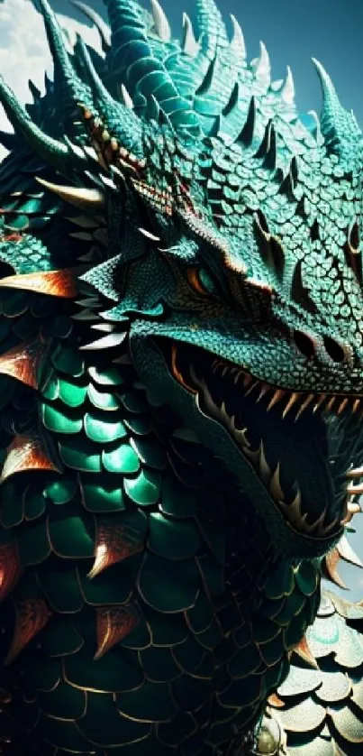 Majestic teal dragon with intricate scales in fantasy artwork.