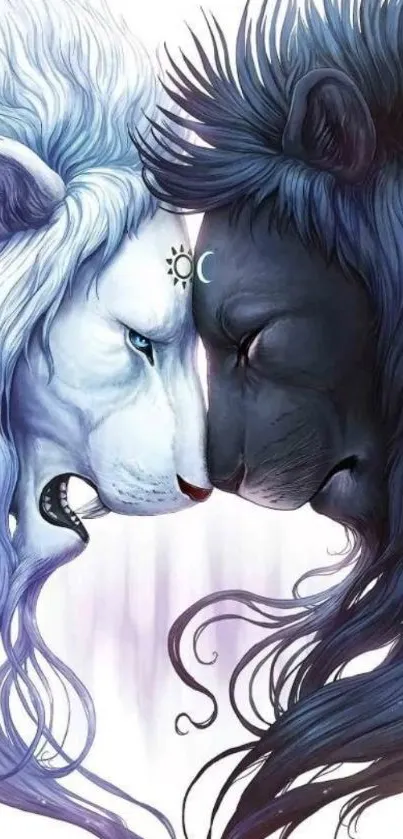 Artistic illustration of two lions symbolizing balance.