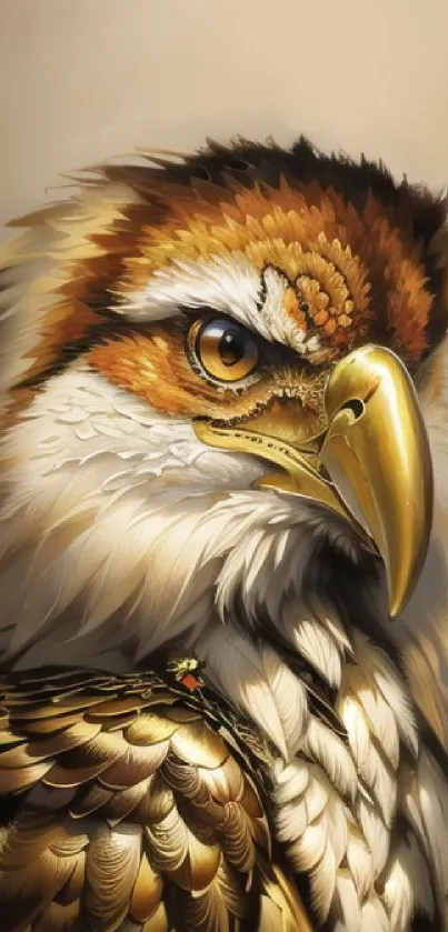 Majestic eagle art wallpaper in golden tones for mobile phone.