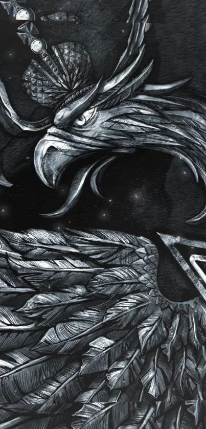 Majestic eagle monochrome art wallpaper with intricate feather details.