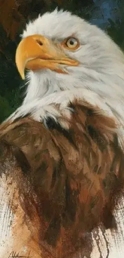 Majestic bald eagle painting in earthy tones for mobile wallpaper.