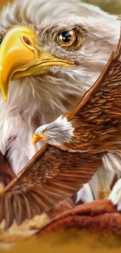 Majestic eagle art mobile wallpaper with rich golden tones.