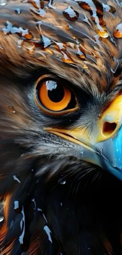 Close-up of an eagle's intense eye and beak.