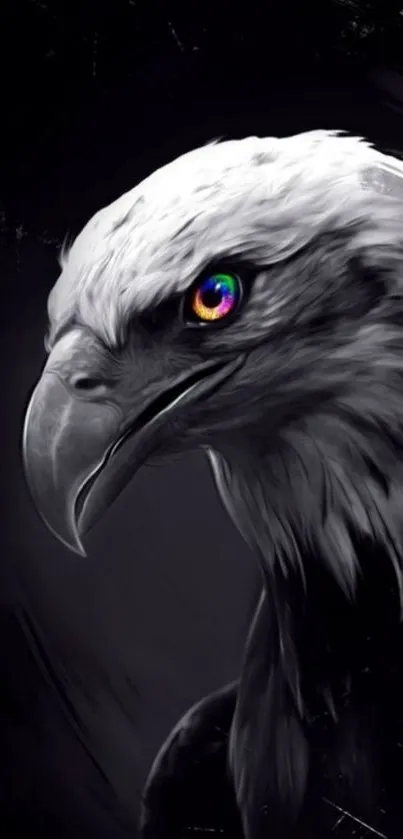 Majestic eagle with colorful eye on a dark backdrop mobile wallpaper.