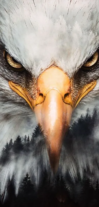 Majestic eagle with a misty forest backdrop mobile wallpaper.