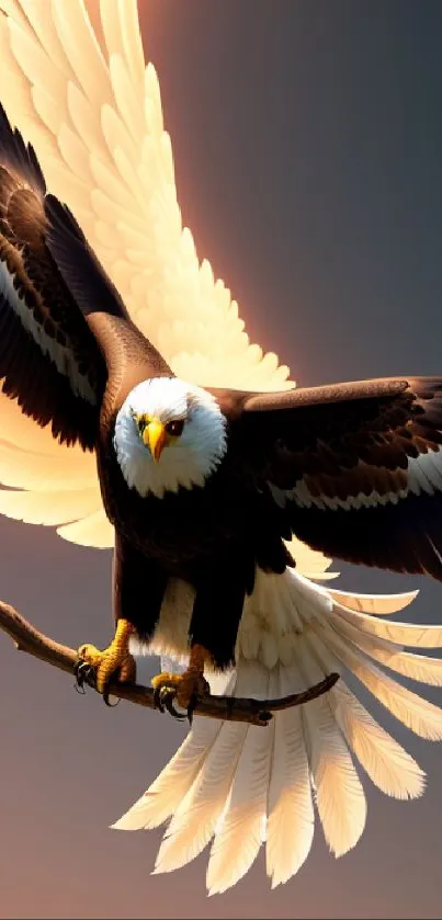 A majestic eagle soaring with striking wings in a dynamic pose.