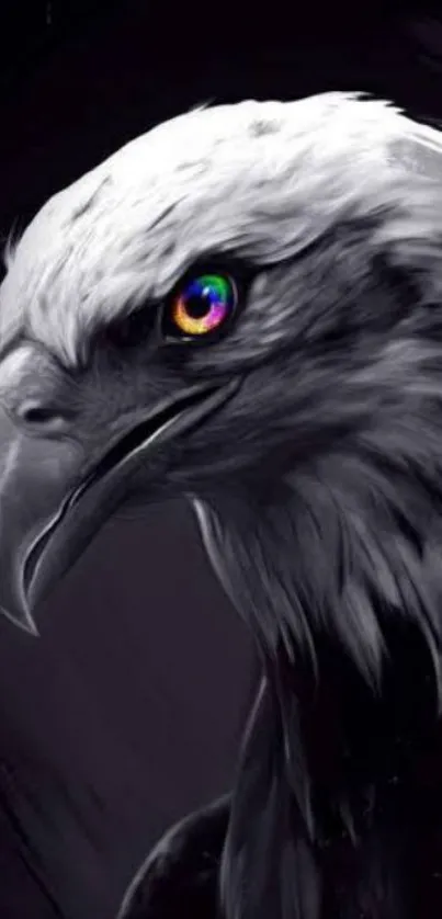 Majestic eagle with colorful eye in black and white.