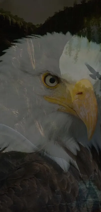 Majestic eagle with a mountainous background and soaring bird.