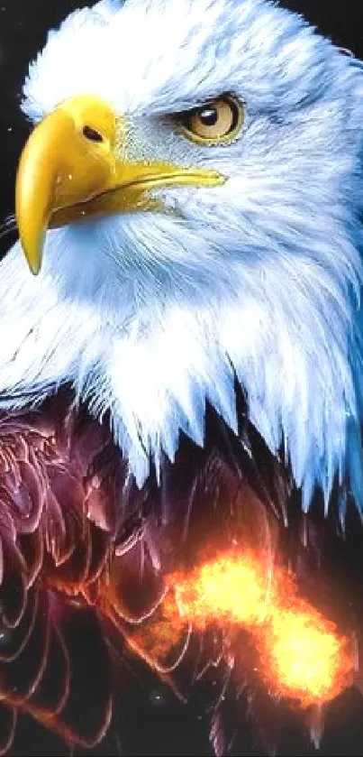 Close-up portrait of a majestic eagle with striking colors and detailed feathers.