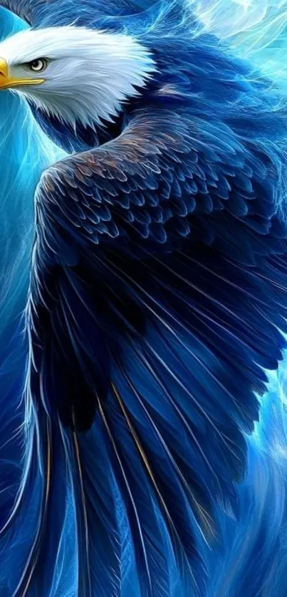 Majestic eagle with detailed blue wings in stunning mobile wallpaper.