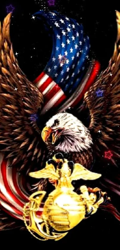 Eagle with American flag mobile wallpaper, symbolizing freedom.