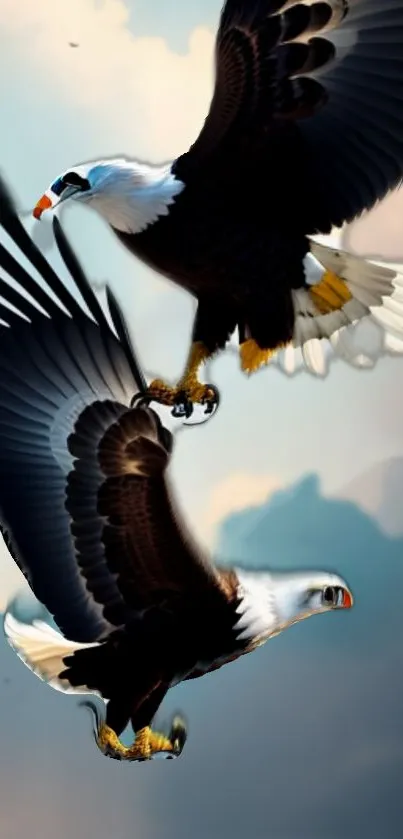 Majestic eagles soaring against a clear blue sky.