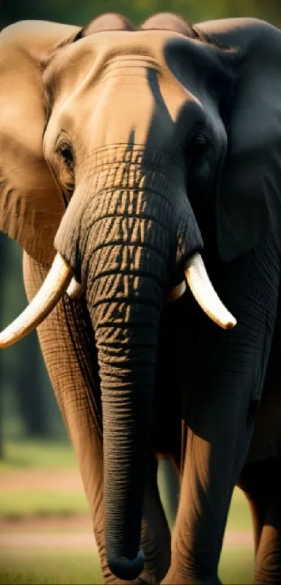 Majestic elephant walking through a green forest.