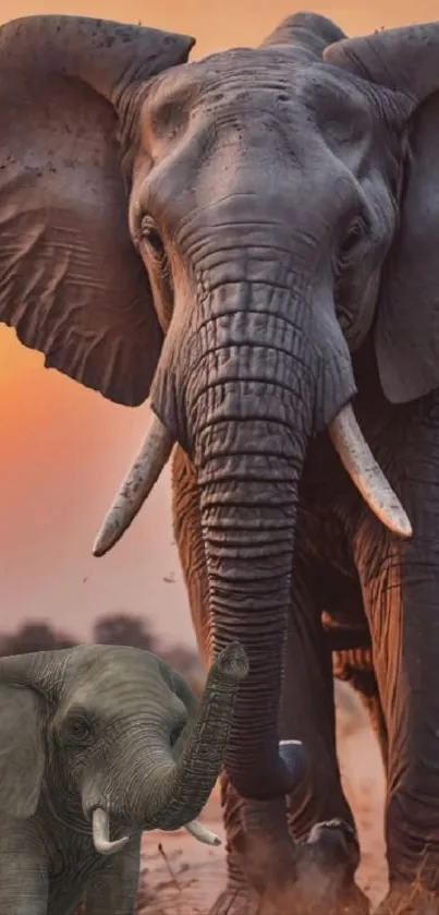 Elephants in a sunset scene, wildlife wallpaper.