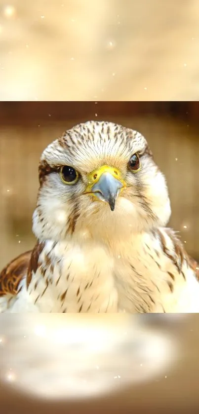 Close-up of a majestic falcon on a beige background as mobile wallpaper.