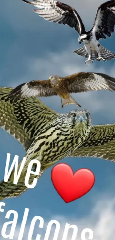 Falcons soaring through the blue sky.