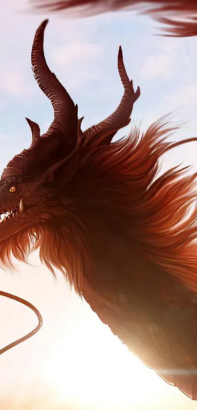 Majestic fiery dragon in a dynamic scene for mobile wallpaper.