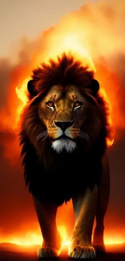 Majestic lion with fiery mane mobile wallpaper.