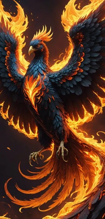 Phoenix with fiery wings glowing in vibrant shades of orange.
