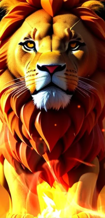 Majestic lion in flames artwork for phone wallpaper.