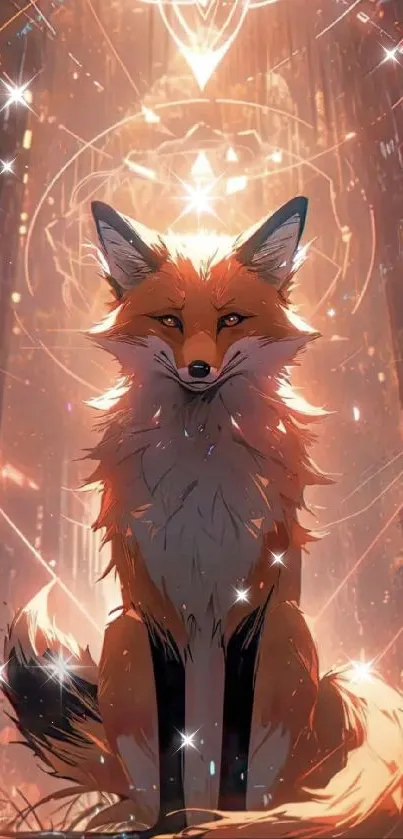 Beautiful orange fox in fantasy setting with glowing, ethereal background.