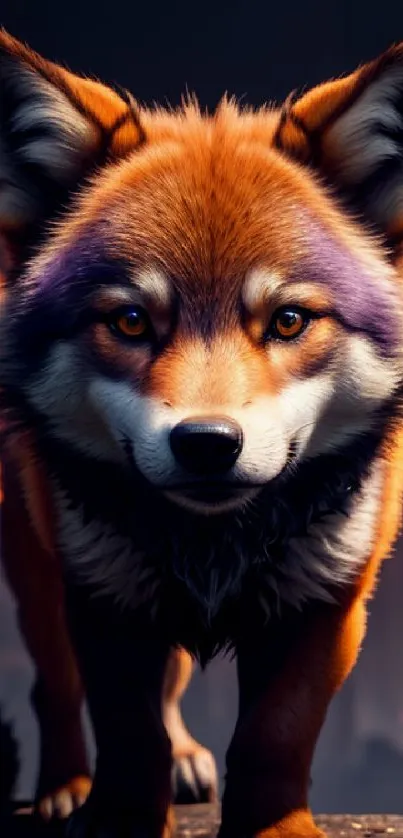 Majestic fox with orange and purple hues in a mystical digital artwork.