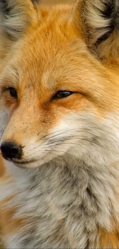 Close-up of a fox against a warm autumn backdrop mobile wallpaper.