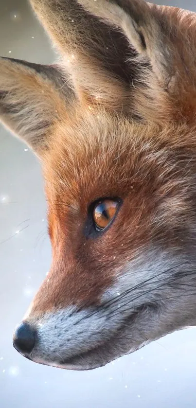 Profile of a red fox in a snowy landscape wallpaper.