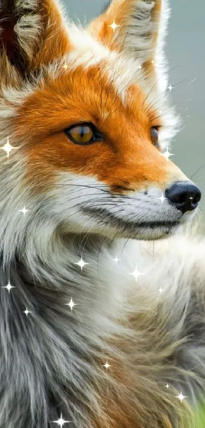 Majestic orange fox with striking eyes in the wilderness, perfect for mobile wallpaper.