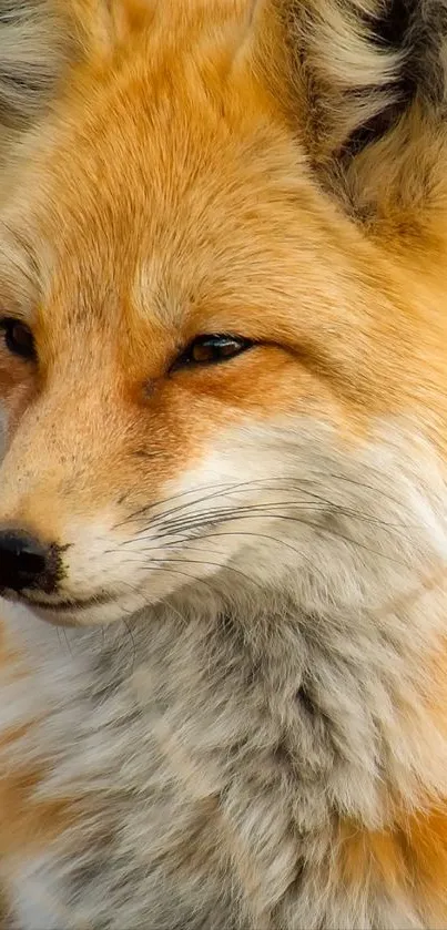 Close-up of a fox with bright orange fur in nature.