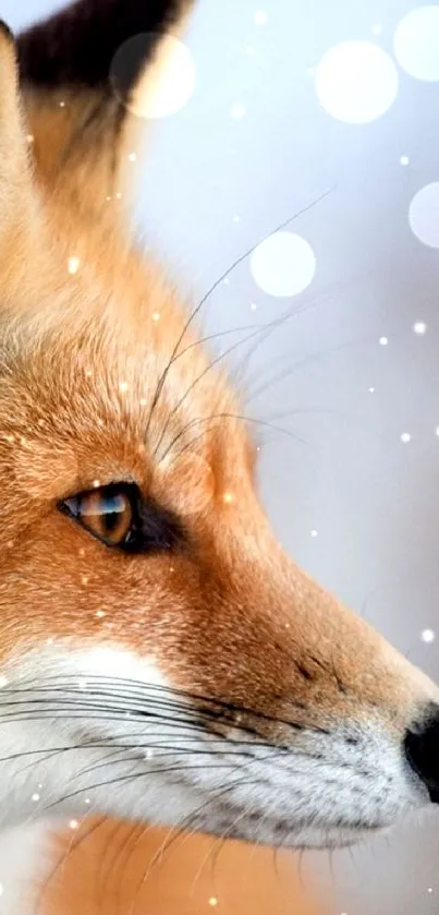 Close-up of a fox in serene side profile on a mobile wallpaper.