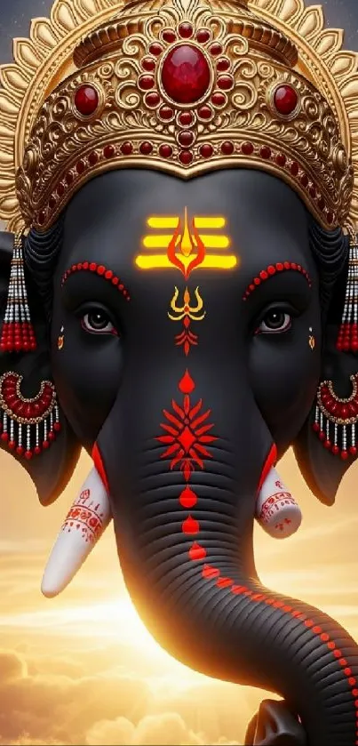 Majestic Ganesha with golden crown wallpaper