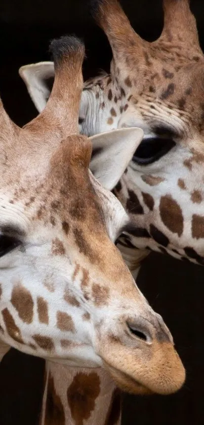 Two gentle giraffes stand gracefully together.