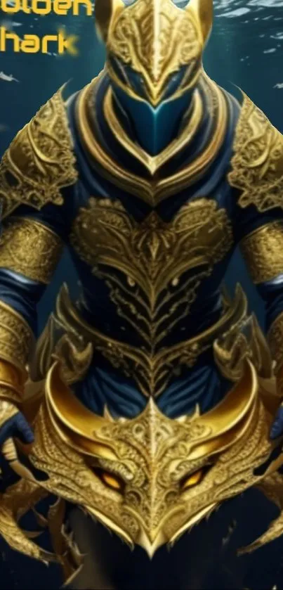 Golden-armored warrior with ornate detailing in a fantasy setting.