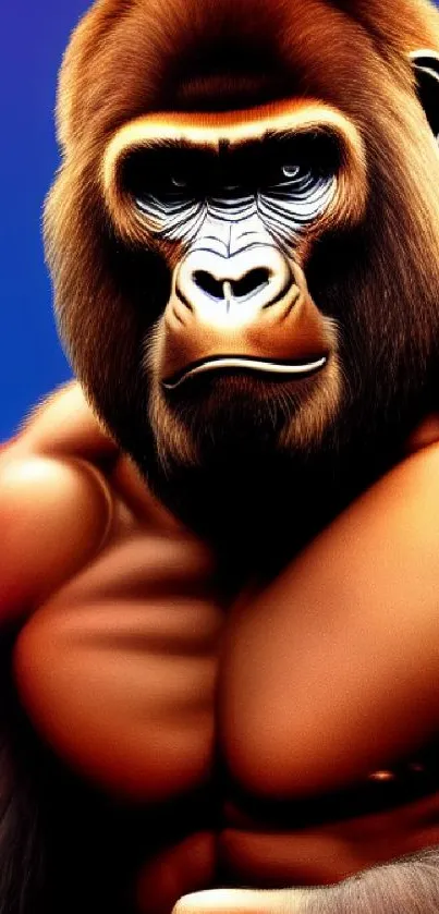 Striking blue and warm gorilla art wallpaper for phones.