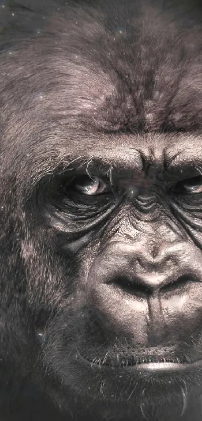 Close-up of a majestic gorilla in monochrome tones. Perfect for nature enthusiasts.