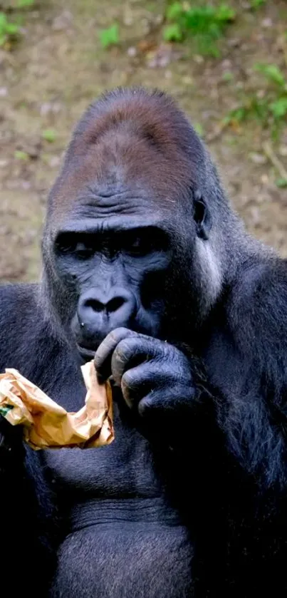 Majestic gorilla with a natural backdrop, perfect for wildlife lovers.