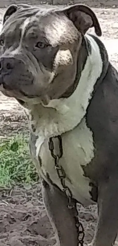 Majestic gray dog in natural setting with soft light and shadow.