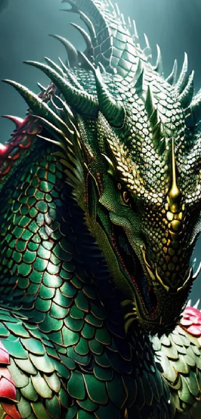 Majestic green dragon with detailed scales.