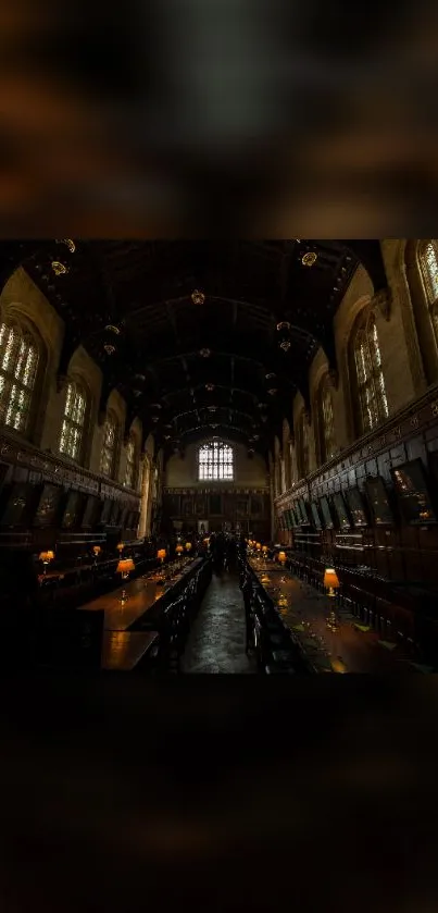 Dimly-lit historic hallway with ambient lighting.