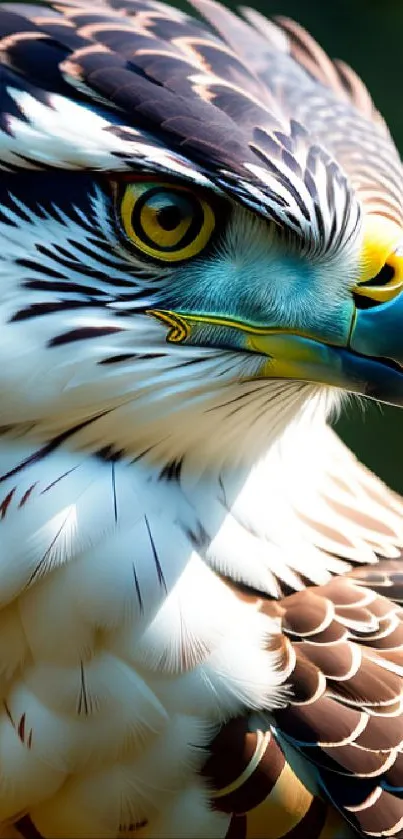 Close-up of a hawk showcasing detailed feathers and a watchful gaze.