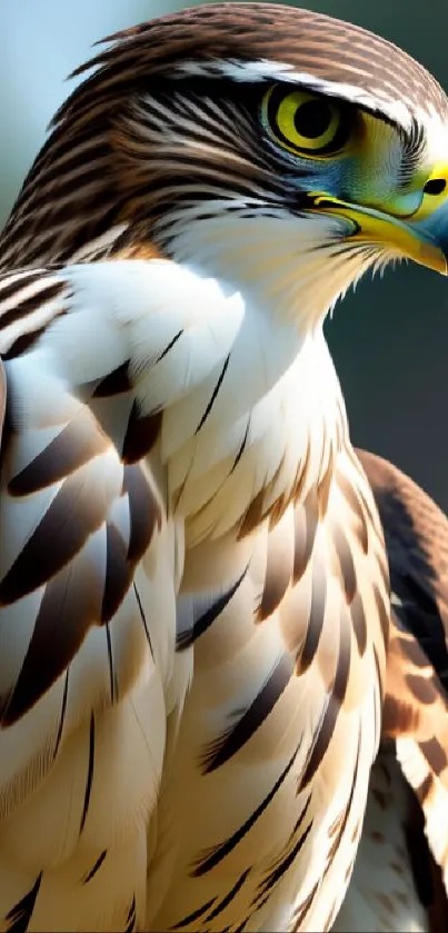 Majestic hawk close-up showcasing intricate feathers and fierce eyes.