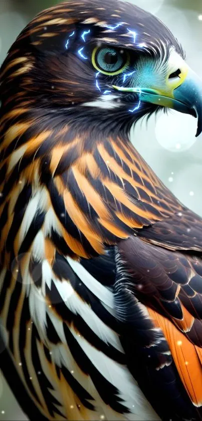 Beautiful hawk with vibrant feathers in nature background.